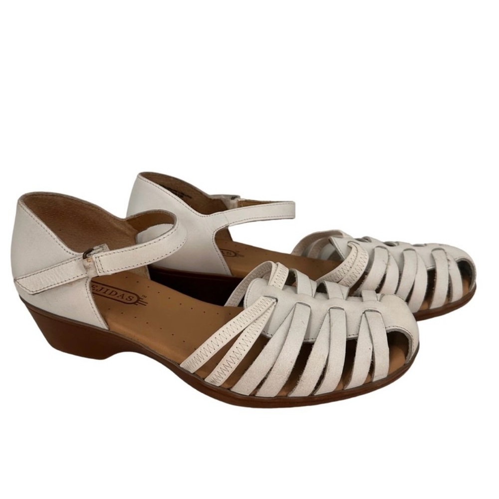 White Huarache Sandals with Low Heel